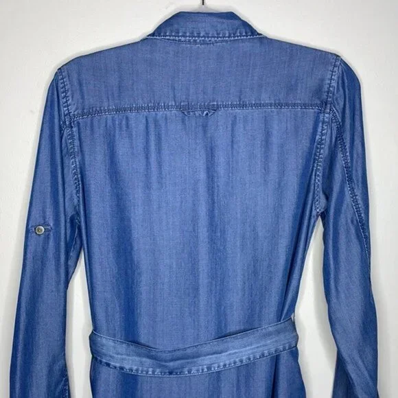 Velvet Heart Size S Anita Tencel Blue Chambray Button Down Casual Shirt Dress - Picture 9 of 12